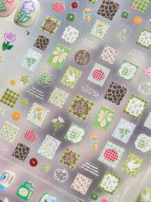 1pc Embossed Green Plant Patch Button Apple Peace Dove Flower Daisy Lily Tulip Nail Art Stickers 5D Nature Inspired Nail Decals Self-Adhesive Manicure Accents For Women Nail Supplies - Multicolor - View 5
