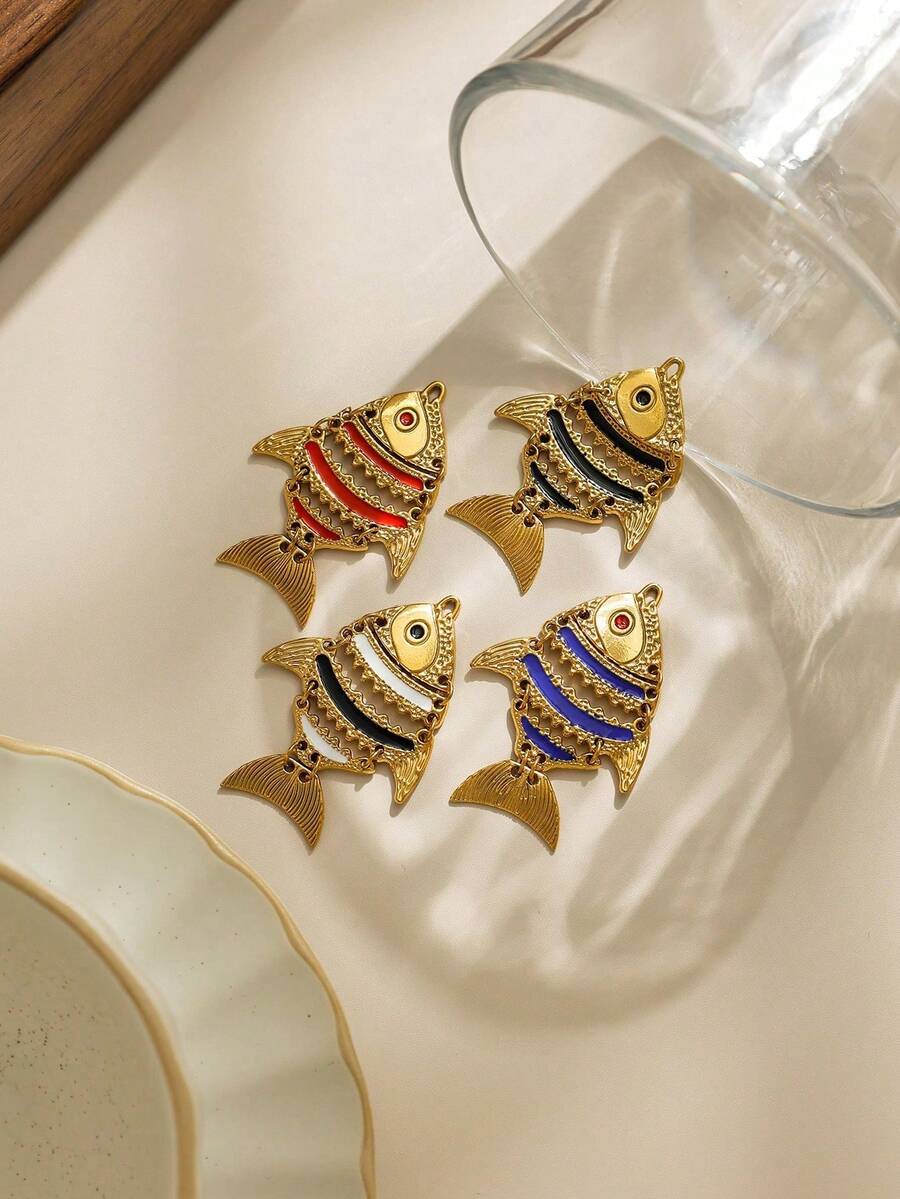 1pc/Pack 304 Stainless Steel Hollow Fish Design Oil Drop Pendant, Fashionable Versatile Accessory Keychain - Oil Dripping Fish Accessories - View 1