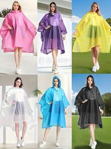 Reusable Adult Raincoat, Thickened Waterproof Raincoat, Unisex Hooded Raincoat, Waterproof Windproof Quick-Drying Breathable, Travel Essential, Women's Raincoat, Lightweight Rain Poncho, Student Supplies, Drawstring Hooded Raincoat, Unisex, Suitable For Cycling, Hiking, Fishing, Mountain Climbing And Other Outdoor Activities - Multicolor - View 1