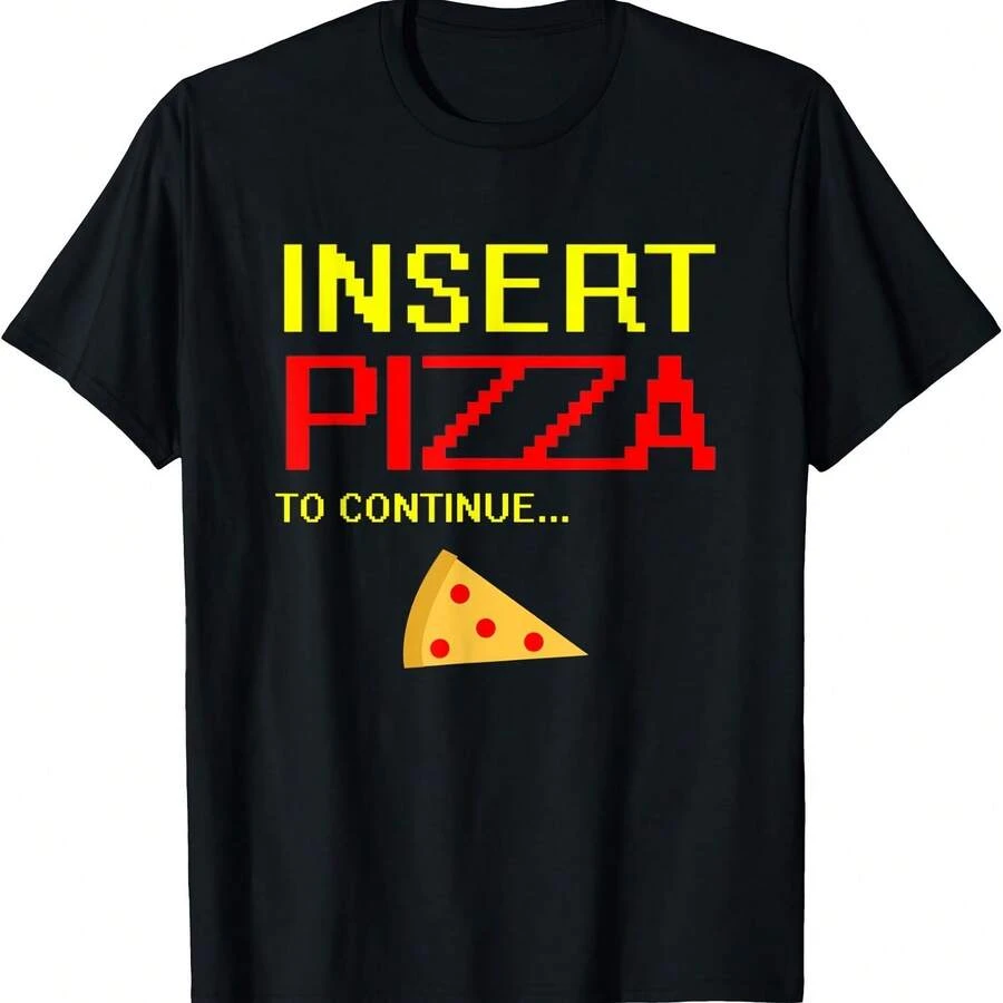 Camiseta divertida con diseño de rebanada de pizza de pepperoni y "Pizza para continuar" - Negro 4 - Ver 1
