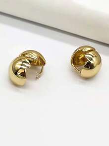 1 Pair Oval Clip-On Earrings, Low Allergy Hiphop Exaggerated Design, Suitable For Daily, Vacation, All Seasons, Gift - Gold - View 3