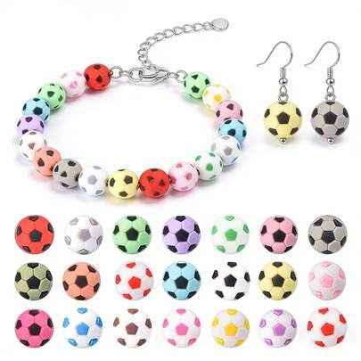 11/36 Pcs /Set Sporty Football Silicone Focal Beads, Multi-Color Random Mix DIY Jewelry Making Kit For Bracelet Necklace Keychain, Craft Accessories For Women Men Handmade Enthusiasts Gift Ideas