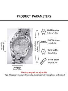 4pcs Luxury Women's Quartz Watch Set, Including 1 Silver Rhinestone Dial Metal Band Quartz Watch, Rhinestone Infinity Symbol Bracelet, Polished Heart-Shaped Open Bangle, Rhinestone Bracelet - A Sweet And Elegant Women's Accessory Set - Silver - View 3