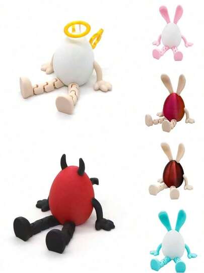 3D Easter Bestseller Cute Egg-Shaped Ornament, Rabbit Angel Devil Figurine Desktop Decor Creative Small Gift