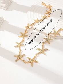 1 pieza Collar con colgante de estrella de mar de estilo oceánico de verano, collar gargantilla de mujer de estilo oceánico dorado, joyería de moda con concha adecuada para la playa, viajes, vacaciones - Dorado - Ver 3