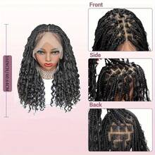 16inch Bohemian Style Square Woven Wig-Knotless Goddess Braided Wig With Curly Full Lace Square Synthetic Braid Wig Featuring, Suitable For Women, Natural Black Braided Lace Front Wig. - Multicolor - View 2