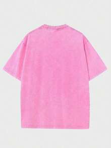 1pc Retro Water Washed T Shirts, Artistic Graphic Featuring A Blooming Rose Intertwined With Bold Anti Social Club Text Symbolizing Contrast Between Beauty And Isolation Vintage 100% 230g Pure Cotton Casual Tee For Men,Street Y2K, Summer Tops, New Year Gifts,Unisex - Hot Pink - View 2