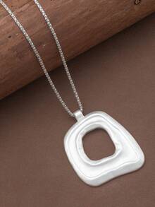 1pc Silver/Matte Gold Large Bohemian Style Open Pendant Chain Necklace - Multicolor - View 9