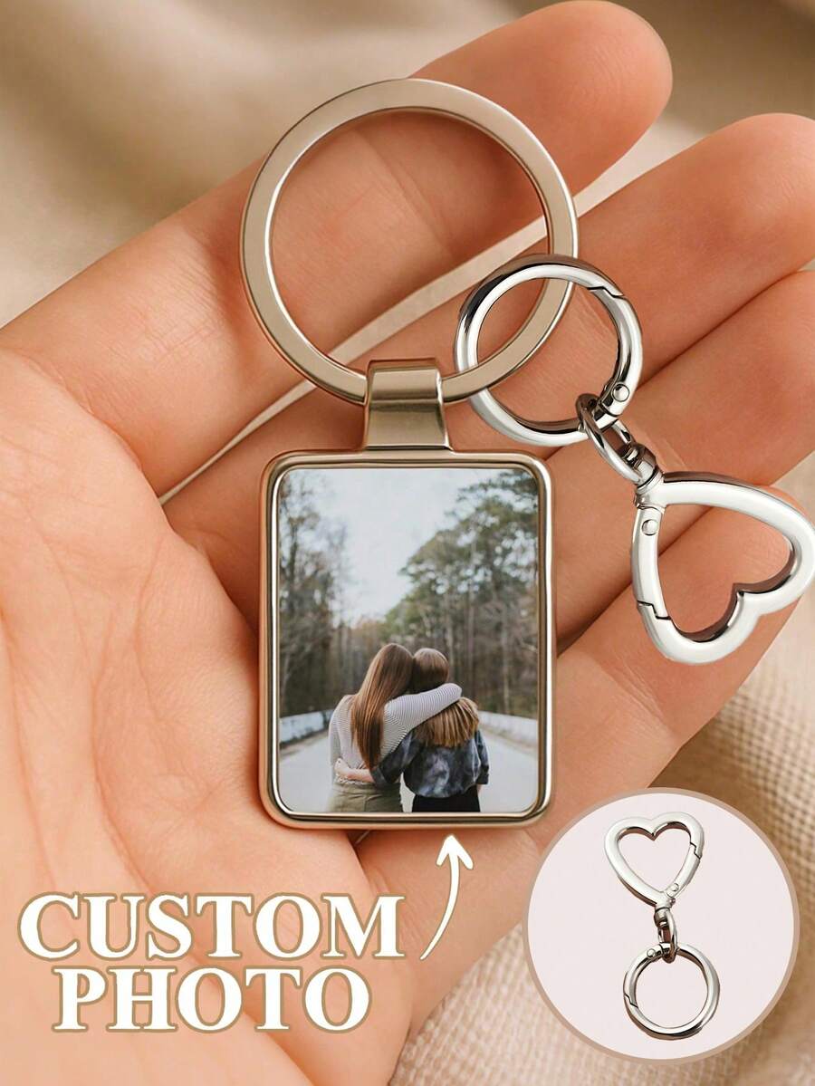Custom Photo Keychain, Heart-Shaped Metal Keychain, Best Friend Photo Keychain, Customizable With Photos / Compact , Easy To Carry, With A Stylish Keychain Accessory, A Personalized Gift For Your Best Friend, Best Friend Souvenir, Creative Best Friend Gift, Personalized Gift, Personalized Photo Keychain Gift Suitable For Couples/Men And Women. - Multicolor - View 1