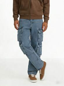 Open Phase Quần cargo nam nhiều túi, quần jeans ống đứng màu xanh dương với thiết kế tiện dụng, quần rộng rãi thoải mái dành cho hoạt động ngoài trời. - Màu xanh lam - Xem 4