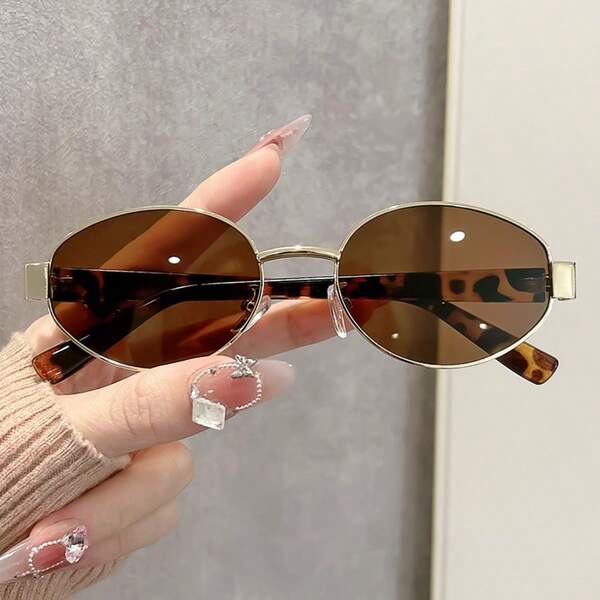 Unisex Retro Oval Metal Frame Glasses, Fashionable Glasses For Daily Commute, Beach, Street Photography, Personalized