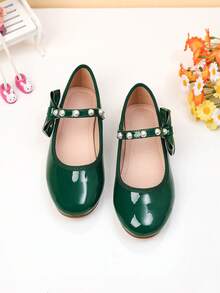 Fashionable Girl Pearl Flat Shoes, Autumn/Winter - Green - View 2
