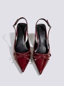 女士酒红色蝴蝶结高跟鞋，高跟浅口鞋，派对/婚礼高跟鞋，玛丽珍鞋，正式礼服鞋，尖头套脚高跟鞋 - 酒紅色 - 查看 2