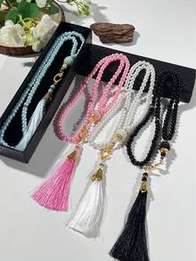 99颗6毫米仿珍珠玻璃念珠/米斯巴哈（祈祷念珠），带流苏，中东风格祈祷手链，礼盒装 - 彩色 - 查看 2