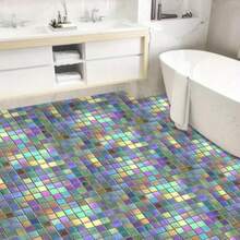 26-NEW-10PCS 12x12 Inch Peel And Stick Floor Tiles Self Adhesive Vinyl Flooring Tile Iridescent Mirror Mosaic Stickers Removable Wall Decals Bathroom Vanity Bar Studio Decoration DIY Home Makeover - 彩色 - 查看 8