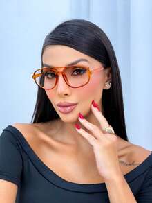 OCULOS ASSIMETRICO LARANJA COM LENTE TRANSPARENTE  Vintage    TENDENCIA  DA MODA UV400 - Laranja - Visão 4