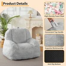 Puff para Adultos y Adolescentes - Sillón de Microperlas Grande, Color Gris Claro | Ideal para Sala, Cuarto de Juegos o Sótano, Relleno Incluido - Gris - Ver 3