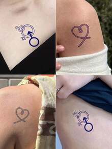 4张/套 草本临时纹身贴纸，大胆设计，绳索爱心，私密符号图案，人体彩绘，哑光效果，持久7-14天，新手友好 - 棕色 - 查看 2