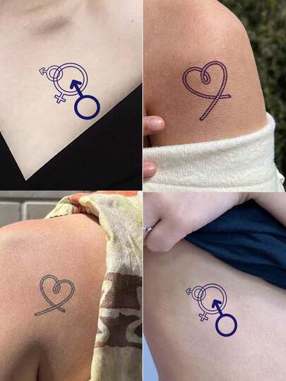 4 Sheets/Set Herbal Temporary Tattoos, Bold Designs, Rope Heart, Intimate Symbol Patterns, Body Art, Matte Finish Long-Lasting 7-14 Days, Beginner Friendly