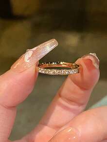 1pc Stainless Steel Starry Sky 18K Gold Plated Rhinestone Ring, Suitable For Women's Daily Wear, Gift - Ring - View 12