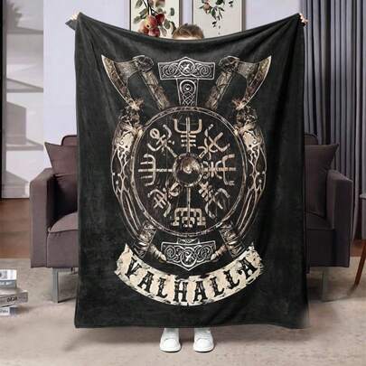 Vintage Viking Axe Print Blanket - Soft & Cozy Flannel, Suitable For All Seasons - Great For Travel, Office, Outdoor And Home Decor
