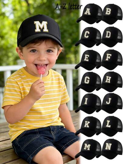 1pc A-Z Letter Mesh Baseball Cap, 26 Alphabet Personalized Options, Fashionable Casual Cute, Lightweight Breathable Sun-Shading Design Baseball Cap, Suitable For Spring/Summer Outdoor Activities, Hiking, School, Play, Gift