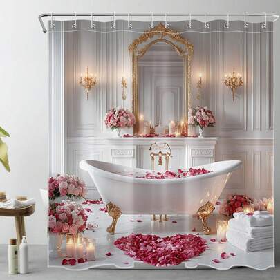 1件装轻奢室内浴缸浴帘，时尚别墅印花浴帘，适用于各种房间装饰，浴室隔断浴帘，浴缸帘