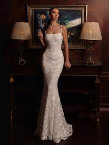 优雅长款露背针织伴娘礼服，吊带无袖设计，略带弹性，适合派对和度假穿着。 - 白色 - 查看 2