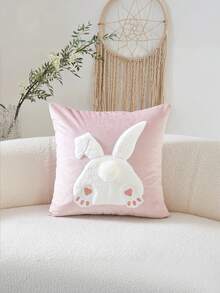 1/2/4pcs Short Plush Pink Easter Bunny Print Throw Pillow Cover, Contemporary Style, Polyester Decorative Cushion Case With Zipper Closure, Machine Washable, For Various Room Types - Pink - View 5