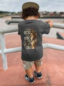 Young Boy Casual Graphic Print Crew Neck Short Sleeve T-Shirt, Summer Top - Dark Grey - View 4
