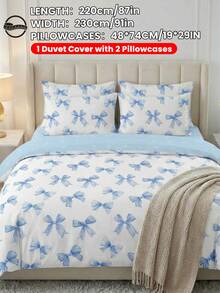 2/3件套床上用品套装，柔软透气，亲肤舒适，卡通风格被套套装，柔软抗起球，可爱家居纺织品，房间装饰，浅蓝色蝴蝶结印花被套套装，包含被套和枕套，不含被芯，适用于单人床/双人床/大号床/特大号床，四季皆宜，时尚可爱，卧室和宿舍适用，可机洗，通过OEKO-TEX认证 - 彩色 - 查看 21