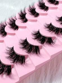 10 Pairs Transparent Half-Strip Soft 3D Faux Mink Lashes With Cat Eye Design, Natural Look - Black - View 7