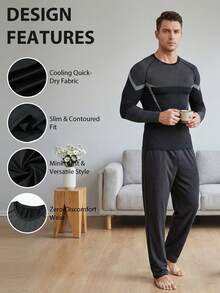 1pc Men's Compression Fitness Shirt - 3D Muscle Support Moisture Wicking Sports Top, Breathable High Elasticity Performance T-Shirt Suitable For Gym, Running And Casual Wear, Long Sleeve With Printed Design - Black - View 3