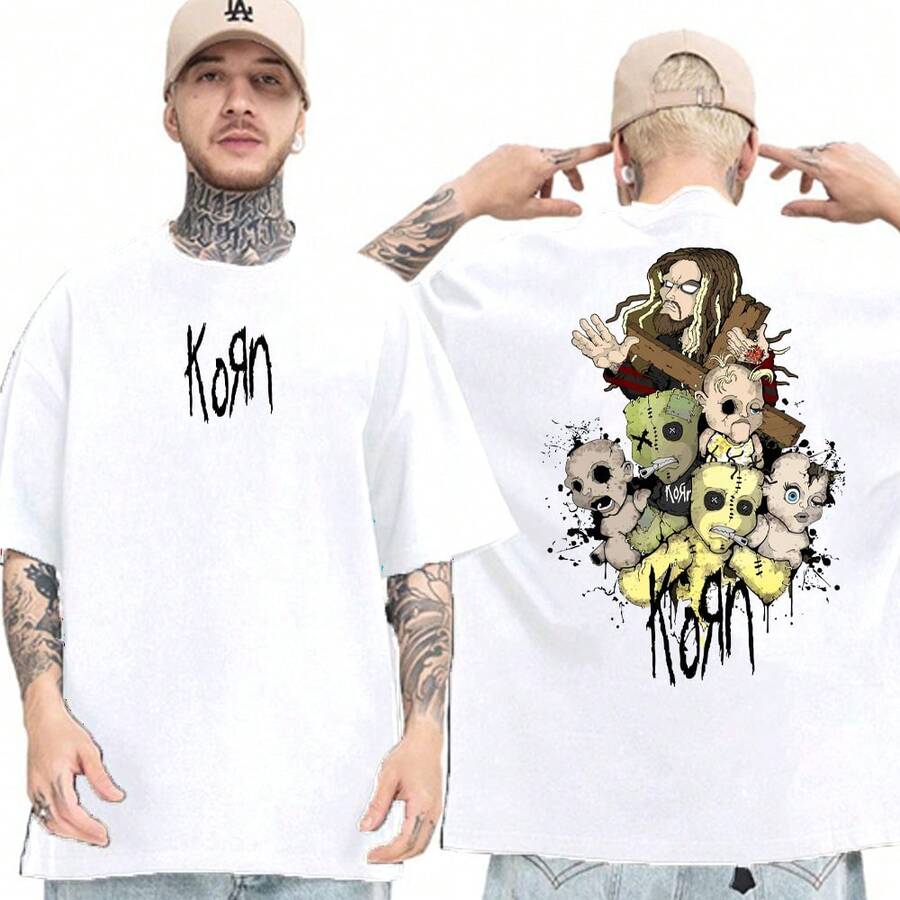 Camiseta Korn Banda Rock Nu Metal Camisa Basica Oversized Unissex - Branco - Visão 1