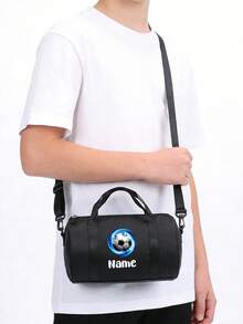 Customizable Back To School Mini Personalized Sports Bag, You Can Add Name, Text Or Pattern. It Features A Football Theme Design, Perfect For Various Sports And Daily Use, Such As Outings, Workouts, Travel, Shopping And Beach Activities. An Ideal Gift For Any Occasion, Especially Christmas! Personalized Customization Service Provided. - Black - View 6