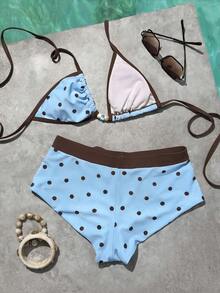 Bộ bikini nữ màu vàng chấm bi kiểu retro, thích hợp cho các buổi đi chơi, phong cách Y2K, dạo phố, nghỉ mát, bãi biển mùa hè. - Màu xanh nhạt - Xem 8