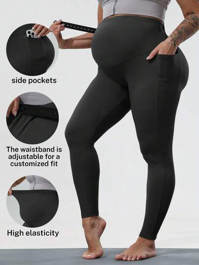 New Plus Size Maternity Pants, Super High Waist High Elasticity Non-Sheer Casual Sweatpants, Adjustable Waistband, Comfortable Soft Lifting Yoga Pants