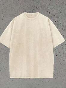 Local Shipping, 230g Retro Washed 100% Pure Cotton T-Shirt - One-Piece Basic, Women's Casual Round-Neck Summer Top, Loose Fit, Soft Texture, Breathable Fabric - 杏色 - 查看 5