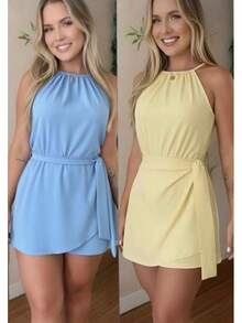 Duna Summer Women's 2-Piece Jumpsuit Set - 兩件套 - 淺藍色和黃色連身衣 - 查看 2