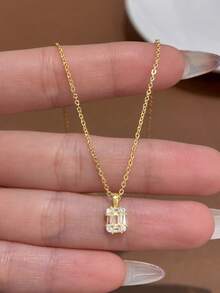 1件简约独特迷你吉他吊坠项链，925纯银，优雅女士饰品，派对/生日礼物，日常佩戴 - 方鑽幾何項鍊 - 查看 4