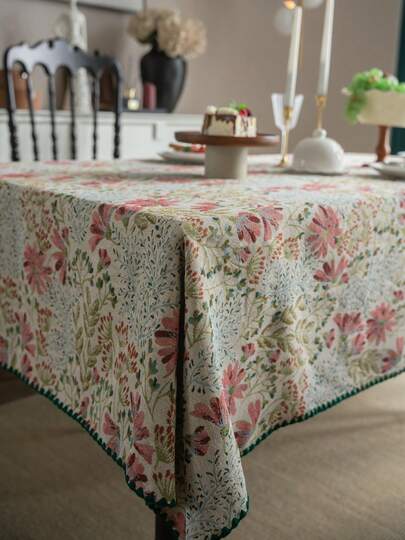1 pieza Mantel de jacquard con diseño de lirio rosa, estilo campestre americano, adecuado para mesa de comedor, mesa de café, picnic, decoración del hogar, fiestas, bodas, todo el año