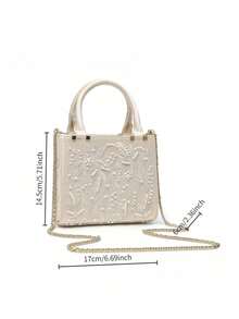 Satin Faux Pearl Handbag, Women's Mini Handbag Women's Chain Shoulder Bag Fashionable Small Tote Bag Women's Luxury Designer Wallet Women's Fashion Handbag - White - View 2