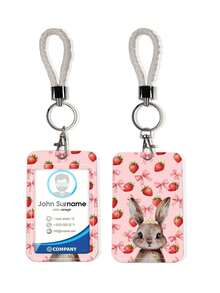 1pc Cute Rabbit Pattern ID Card Holder With Keychain, Clip And Butterfly Phone Lanyard, Keychain Badge Rack - Rectangle - View 10