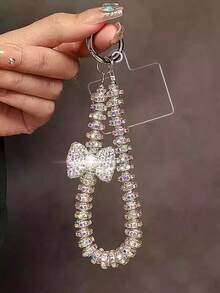 1个奢华水钻蝴蝶结可拆卸腕带，带夹子，适用于手机壳、钥匙链等。 - 彩色 - 查看 5