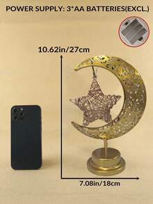 1pc LED Desktop Decor Lamp, Star, Moon & Earth Shaped, Bulb Style, 27cm Height, Gold Metal Frame, Warm Light, Suitable For Home, Office, Holiday, Party, Theme Decor - Warm White - View 9