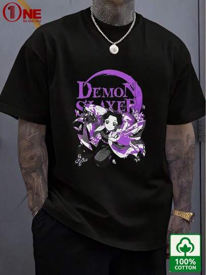 Men's T Shirts  Purple Kimono Character Print T-Shirt For Anime Fans Casual Wear Spring And Summer Daily Appearance,Fun,Sexy,Avant-Garde And Personalized Design. Opaque Fabric, Seasonal Apparel Breathable Material,Festive-Unisex