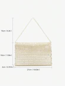 1个手工串珠方形翻盖单肩包，闪亮串珠腋下包，简约复古女士手提包，适合通勤、宴会、派对、日常、休闲、校园、旅行，可搭配连衣裙、衬衫、T恤、连帽衫、牛仔裤、西装、外套。 - 白色 - 查看 11