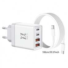 Fast Charging Multi-Port Power Strip Wall Charger 40W USB-C Fast Charger With 4 Ports (2 USB-C, 2 USB-A) Compatible With IPhone 17/16/15/14, Supports PD & QC 3.0, Includes 6.6ft/4.9ft/3.3ft USB-C To C Cables, Also Compatible With And Galaxy Series Valentine's Day Gift Choice - EU C Type Plug(220-240V) - View 6