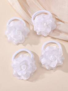 4 pezzi/8 pezzi Set di elastici per capelli, fermagli e accessori per capelli a fiore bianco per ragazze, adatti per decorazione quotidiana e per la stagione dei matrimoni - Bianco - Visualizzare 3