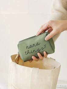 Nana Things Elegant Handwritten "Nana Things" Heart-Shaped Cosmetic Bag, Black With White Letters, Women's Portable Travel Organizer, Handmade Quality, Best Mother's Day Christmas Gift For Friends And Grandmothers Makeup Bag Toiletry Bag Skincare Bag Wash Bag Toiletry Travel Bag Vacation Essentials For Women Travel Bags For Women Large Capacity Bag - Multicolor - View 7